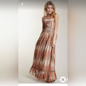 boho Gypcy maxi dress Smocked waist embroidered Sequins Femenine